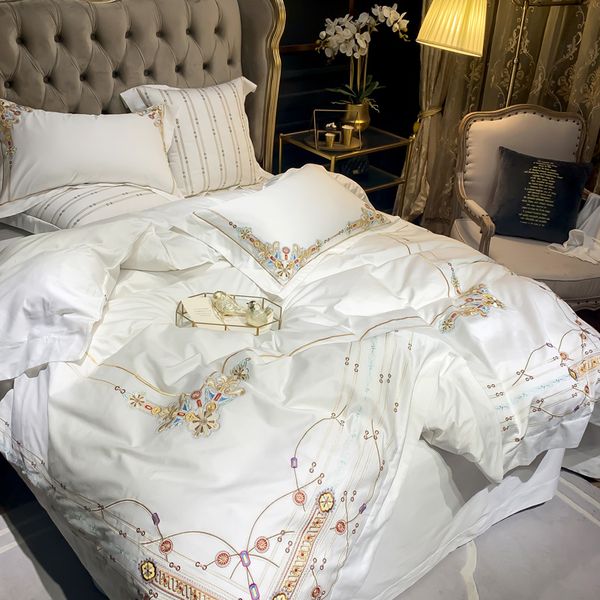 

bedding sets egyptian cotton set embroidery duvet cover 4/6pcs white pillowcase bed linen bedclothes  /king size #a