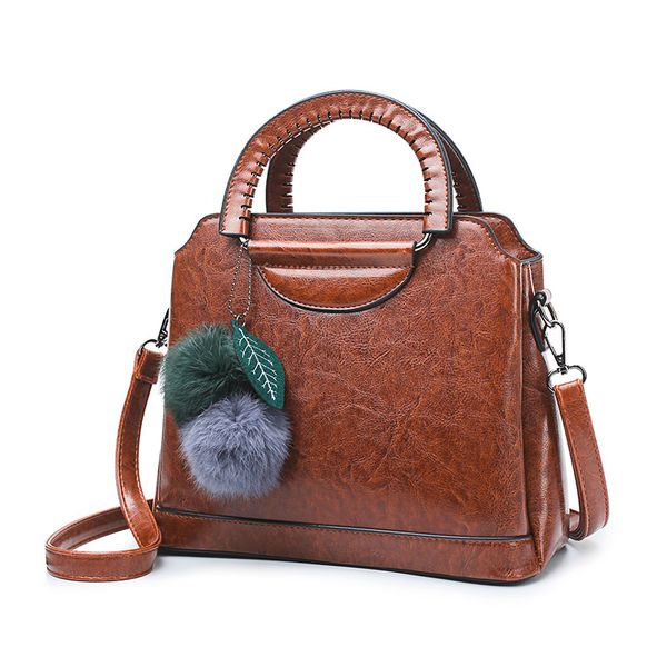 

vintage casual tote bag leather designer fur ball accessories cute women's shoulder bags large capacity luxury tote bags