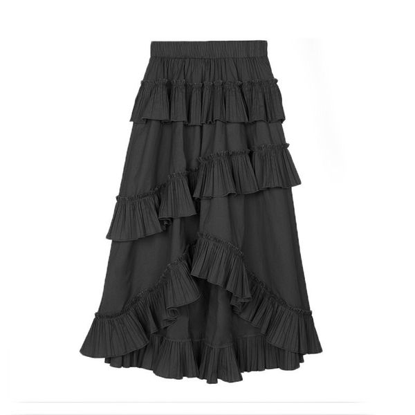 

perhaps u blue cascading ruffle solid maxi long skirt high street empire vintage retro s0053, Black