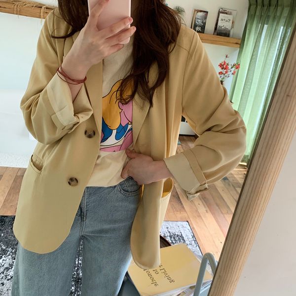 

yellow color suit blazer jacket women fashion long sleeve coat women elegant single breasted jacket suits female outerwear 2019, White;black