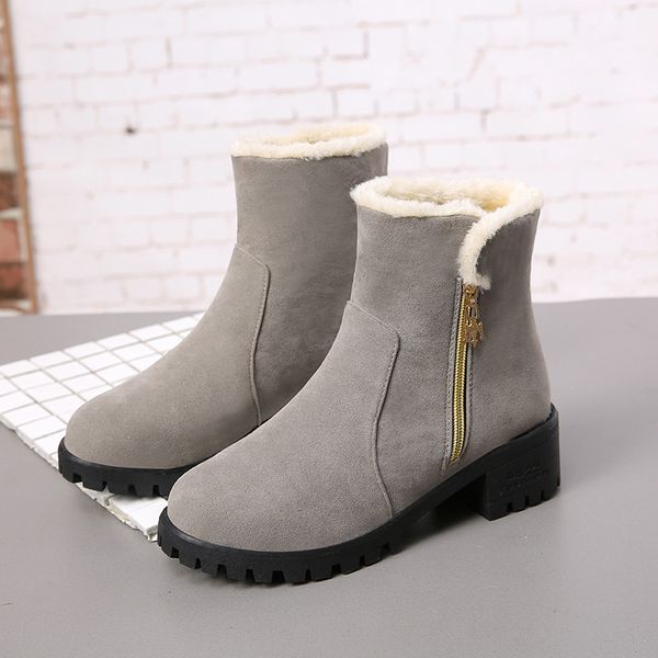 

women mid boots winter fur warm snow boots ladies warm wool booties casual women comfortable shoes plus size, Black