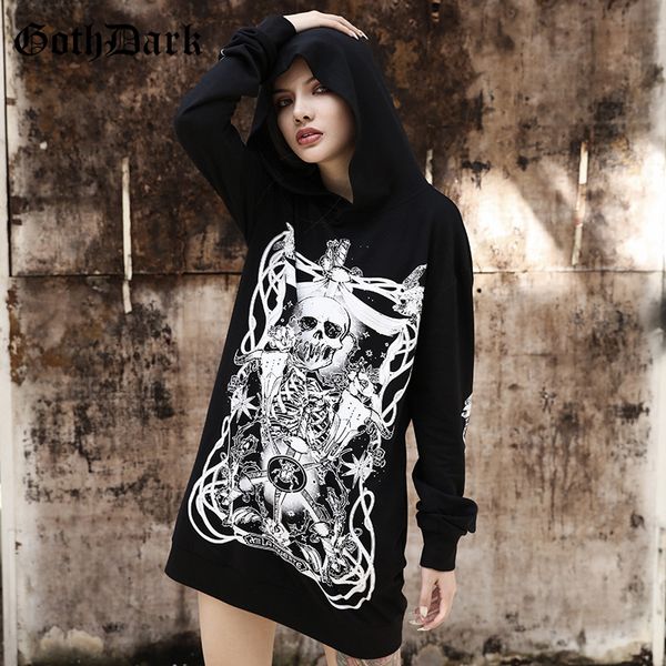 

гот dark grunge gothic печать фуфайка женщина harajuku vintage punk осень 2019 женских толстовки longesleeve эстетической моды, Black