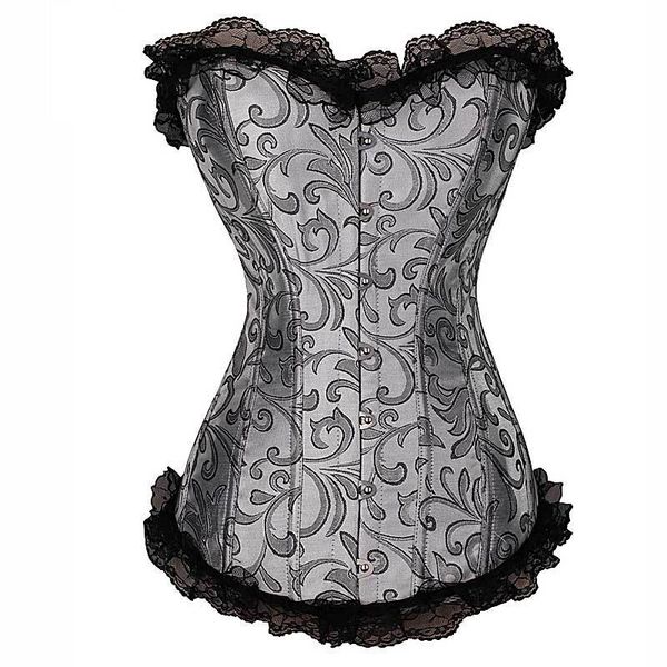 

lace up brocade corset floral front buckle closure corselet outwear women bustiers overbust slimming, Black;white