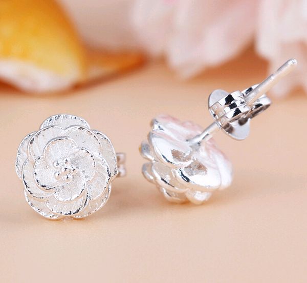 

романтические элегантные женщины цветок серьги стержня стерлингового серебра 925 пробы пластина уши ювелирные изделия серьги с ушной пробкой, Golden;silver