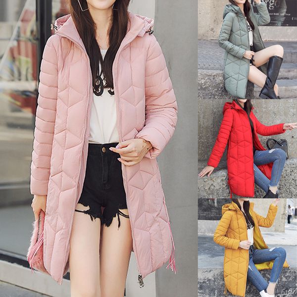 

long hooded coat winter jacket coat casual thick down cotton women parka long sleeve oversize outerwear casaco jaqueta feminina, Black;red