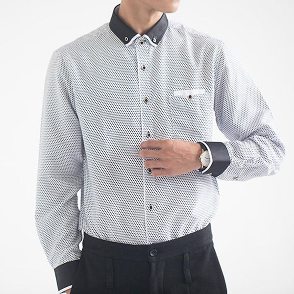 

new business men plus size buttons turn down collar long sleeve shirt slim fit top, White;black