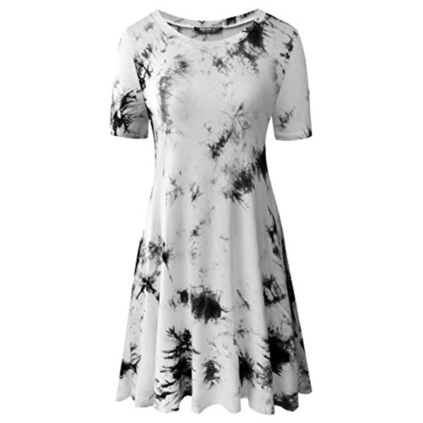

zero city women's casual tie dye loose t-shirt tunic dresses, Black;gray