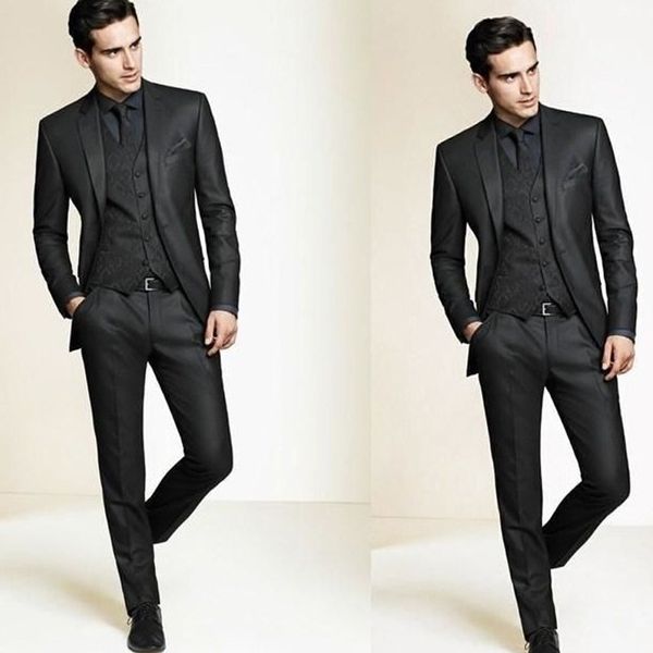 

2019 black prom suit custom made wedding tuxedos blazer+pants+vest groom suit groomsmen suits for wedding party, Black;gray