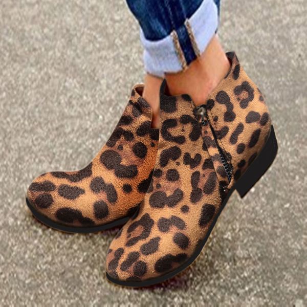 

women's ankle booties low heel western boots pointed leopard pattern boots botas largas mujer invierno 2019 #ew, Black