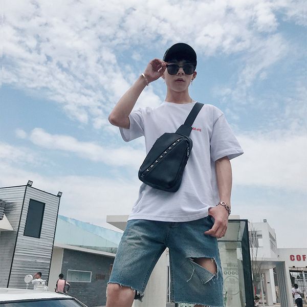 

new korean version of the trend 100 lap slant bag black pu chest bag young men one shoulder willow nail