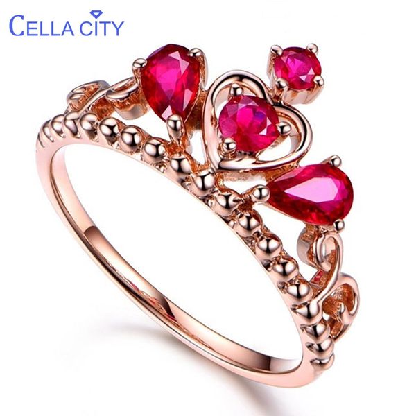 

cellacity ruby silver 925 ring for women classic queen crown lady fine jewelry engagement party gift wholesale size 6-10, Golden;silver