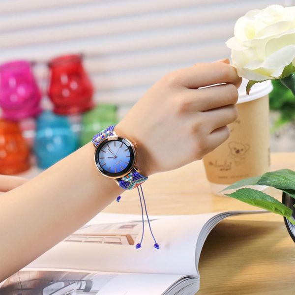 

женская личность мода бисером браслет кварцевые часы градиент цвета смотреть дикий ретро бреклеты жемчуг ремешок подарки, Slivery;brown