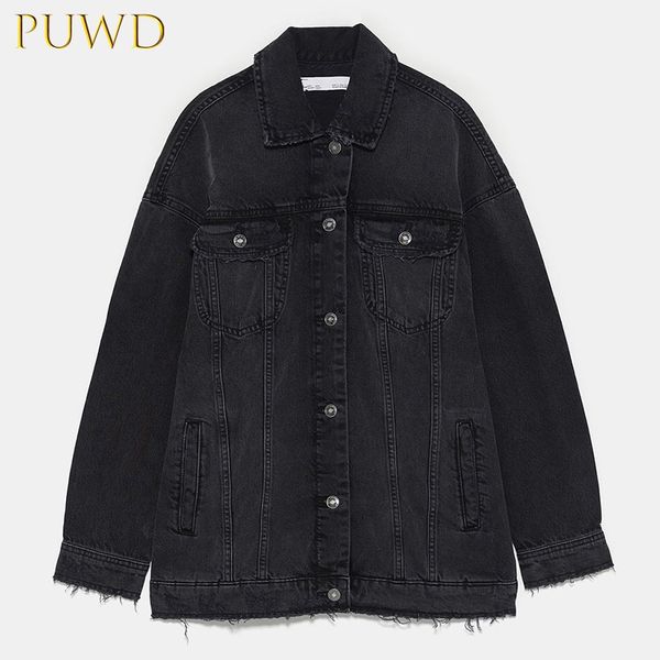 

puwd women's fashion holes are decorated with loose denim coats jackets women, Black;brown