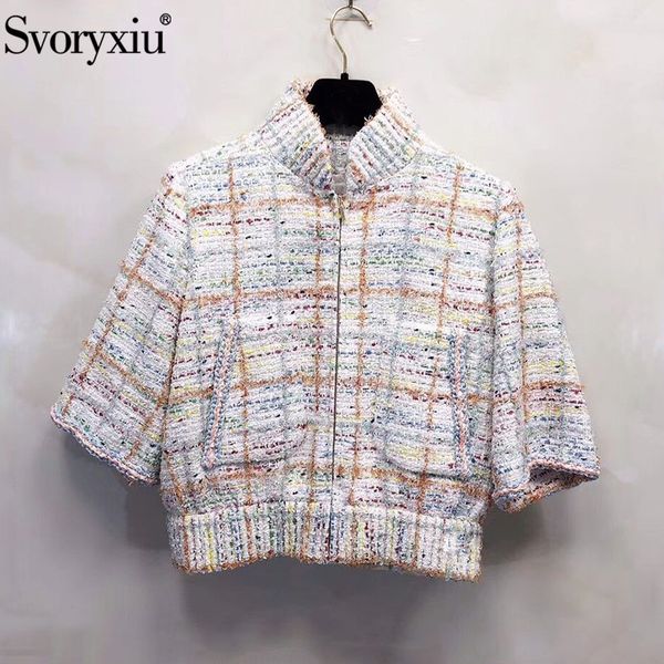 

svoryxiu 2019 autumn winter runway high-end jackets outwear women's hand-woven soft fabric silk lining short jackets coat, Black;brown