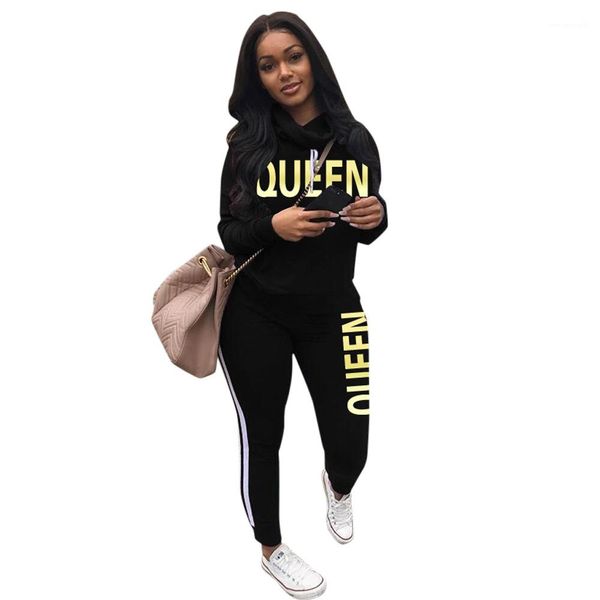 

long sleeve solid color 2pcs suits sports style casual apparel queen letter print womens autmn tracksuits hooded, Gray