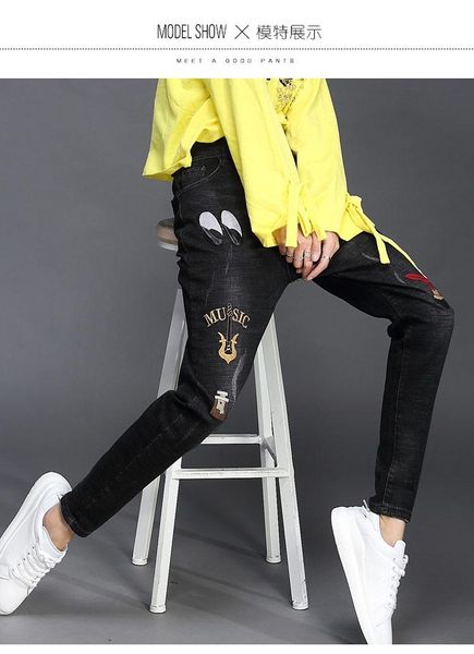 

deep black black jeans turnip pants female autumn high waist, Blue