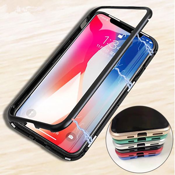 

magnetic adsorption case for iphone 11 11pro 11promax 7plus 8plus 7 8 x xs xr xsmax 6 6plus with 9h hd tempered back