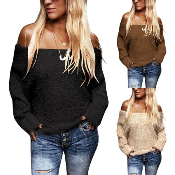 

fashion women off-shoulder blouse gothic casual modis knitted pullover ladies long sleeve crochet solid white femininas blusas