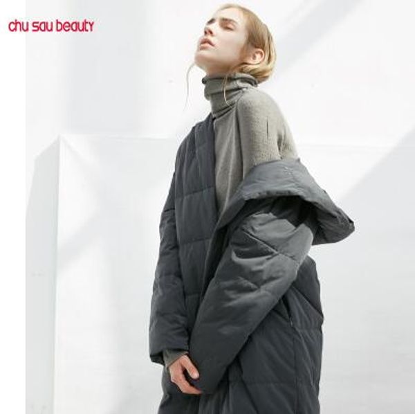 

womens designer down coat casual windproof long jackets fashion womens winter solid color clothes 2 colors 2019 for wholesale, Black