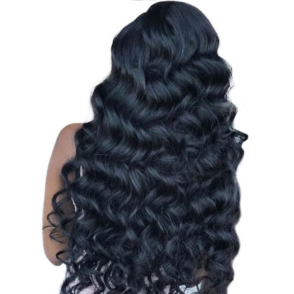 

свободная волна парик фронта шнурка человеческих волос для женщин черный 180% плотность бразильский парик фронта шнурка 13x4 часть парики шн, Black