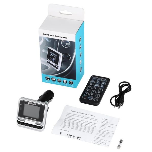 

1.4" lcd car mp3 fm transmitter modulator bluetooth handsmusic mp3 audio player with remote control support tf card/usb