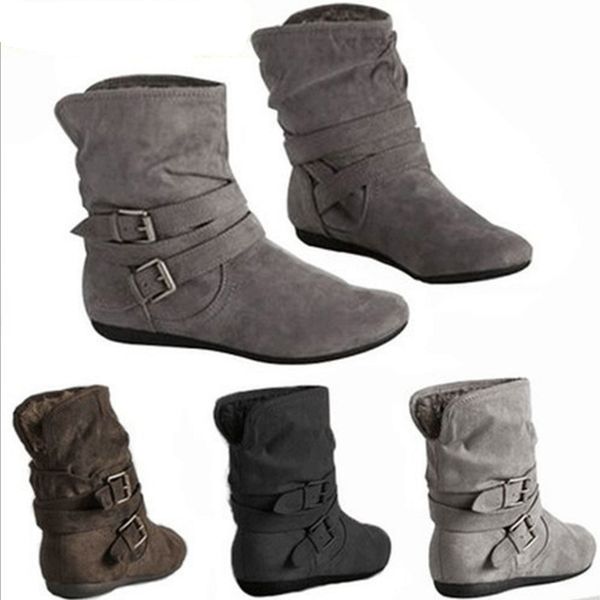 

winter boots women suede ankle boots thicken winter warm plush flat ankle shoes botas mujer j9, Black