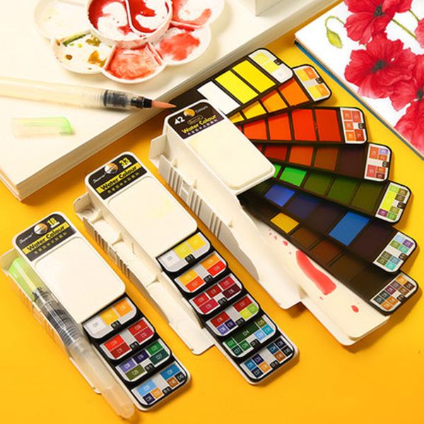 

superior 18/25/33/42 solid watercolor paint set with water brush pen foldable travel water color pigment for draw dropshipping