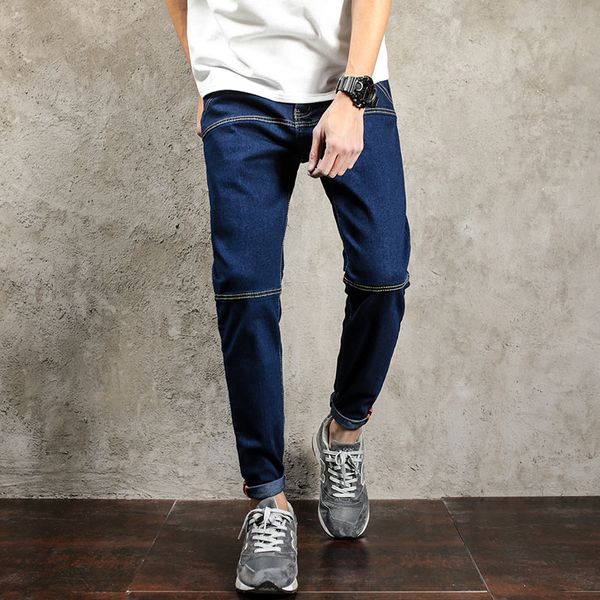 

fashion style men jeans pants black blue ankle length slim fit denim jeans male solid hip hop boys streetwear biker men