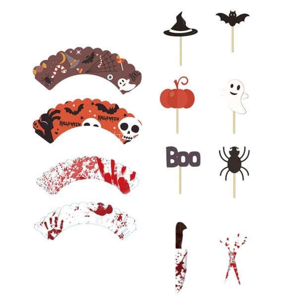 

48pcs halloween cupcake ers wrappers cake picks cupcake liners picks for halloween party supply decorations