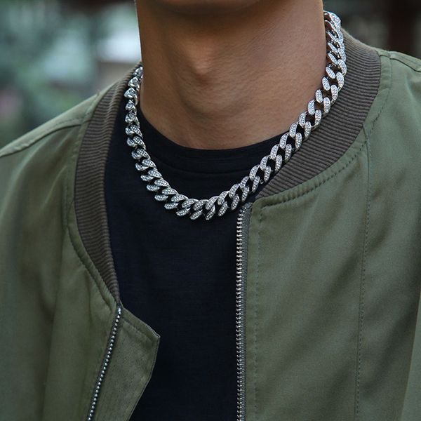 

gothic hip hop crystal jewelry iced out bling chain men chunky necklace cubic zircon miami cuban link chain necklace jewelry, Golden;silver