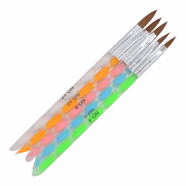 

5pcs nail art brush tools set acrylic uv gel builder painting drawing brushes pens cuticle pusher tool colorful, Yellow