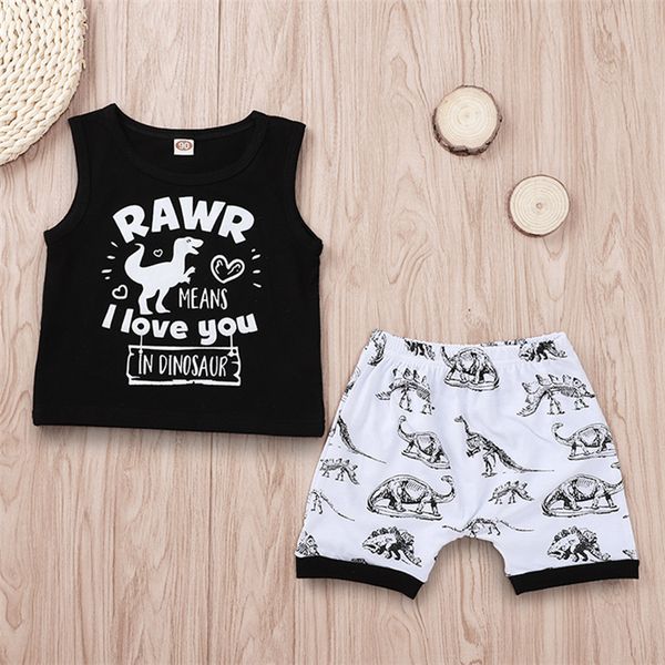 

kids clothes sets summer newborn kids baby dinosaur letter vest +print shorts pants 2 pcs set kids designer clothes boys jy385, White