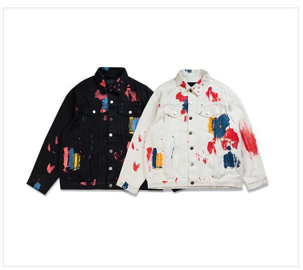 

autumn designer creative print jackets couple paint trend street style long seelve lapel neck fashion coats, Black;brown
