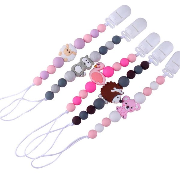 

silicone baby pacifier chain cartoon shape pacifier clip cute colourful beads dummy clip baby soother holder for baby
