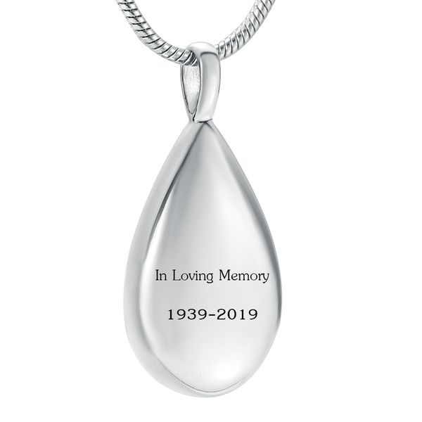 

new566 custom date or name engraving never fade stainless steel cremation necklace teardrop shape urn locket for loved one ashes keepsake, Silver