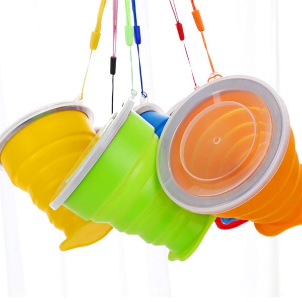 

201-300ml portable silicone retractable folding cup outdoor travel folding tumblerful water bottles with cover ing
