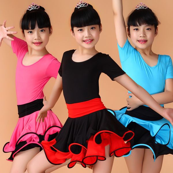 

girl kids latin dance dress for ballroom dancing kids standard latin competition dresses tango samba salsa chacha rumba costumes, Black;red