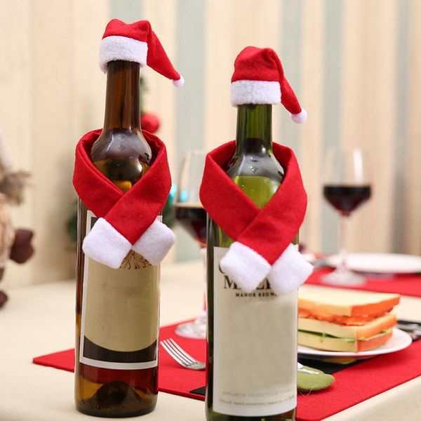 

2pcs/ set christmas decoration red wine bottle covers clothes with hats for home christmas dinner party or gift ing