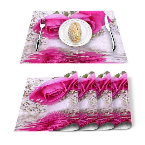

rose petals waves red white placemat for dining table non-slip and heat-insulating table mat decoration