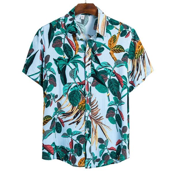 

adisputent 2020 summer mens shirts hawaiian fashion print loose short sleeve buttons shirts male casual beach wear hawaiian, White;black