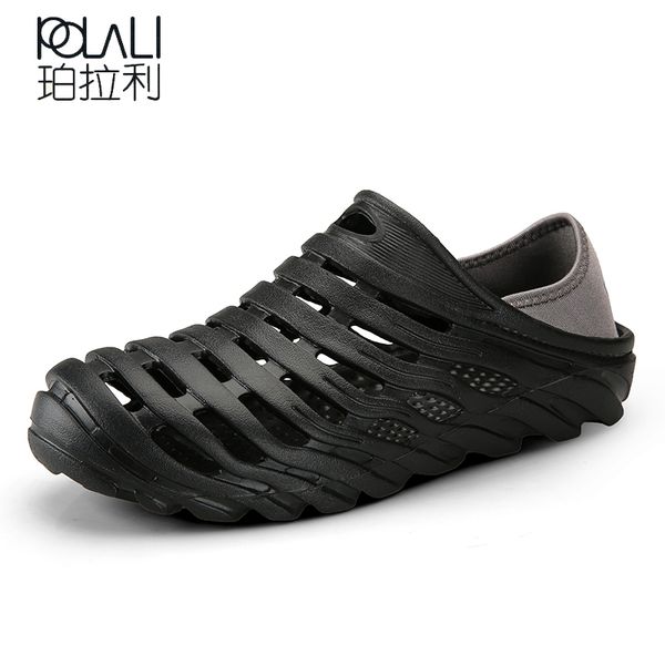 

polali summer men for lovers sandals cut-outs shoes slip on flats casual slippers flip-flops for man, Black