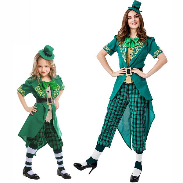 

kids st. patrick's day irish leprechaun costumes cosplay for girls woman party fancy dress parent- child matching outfits, Black;red