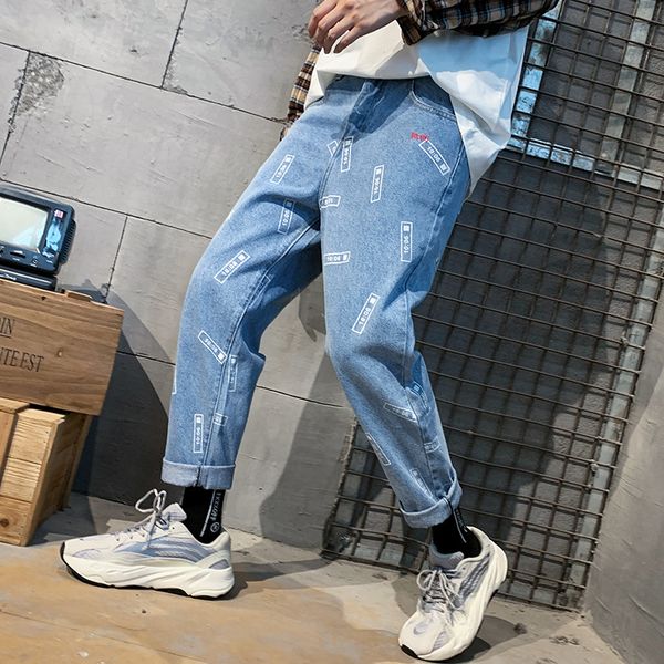 

2020 new fashion mens jeans blue color sale washed jeans hip hop men's wide led mens