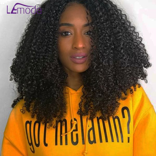 

afro kinky завитого парик монгольской 13x4 фронт шнурок человеческие волосы парик pre щипковой lemoda 150% remy человеческих волос фронт шну, Black;brown