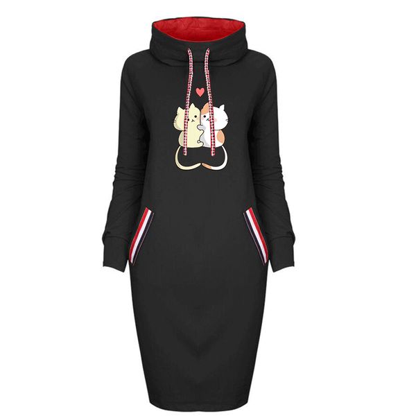 

womens brand spring dress ladys cartoon cat print dresses girls solid color casual dress new fashion sweet trend 9 colors quanlity, Black;gray