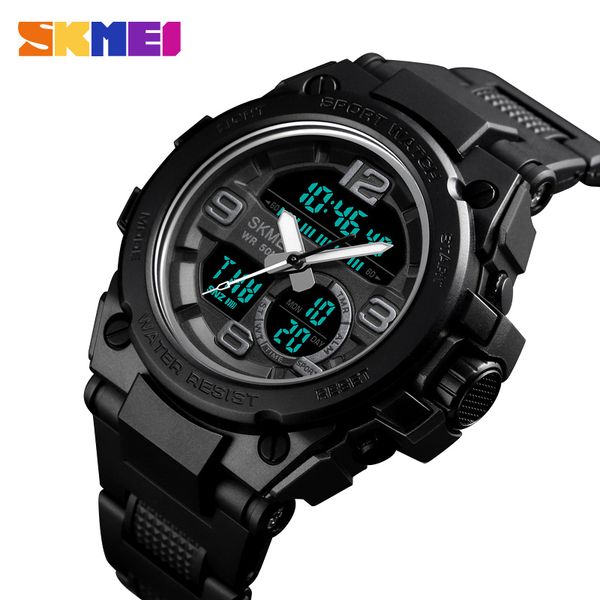 

skmei new sports 3 time watch men dial dual display clock waterproof quartz wristwatches relogio masculino, Slivery;brown