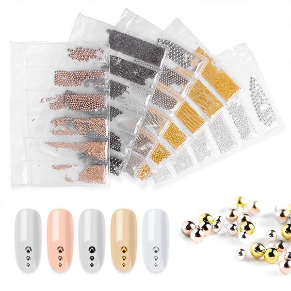 Misto 6 misure 0,8 mm micro perline per unghie decorazione in acciaio inossidabile borchie oro rosa argento punta autoadesiva adesivi per nail art decalcomanie