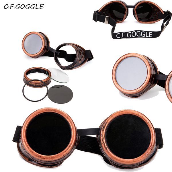 

c.f.goggle new arrival gothic steampunk goggles punk welding round frame with colourful lens cosplay party or halloween, White;black