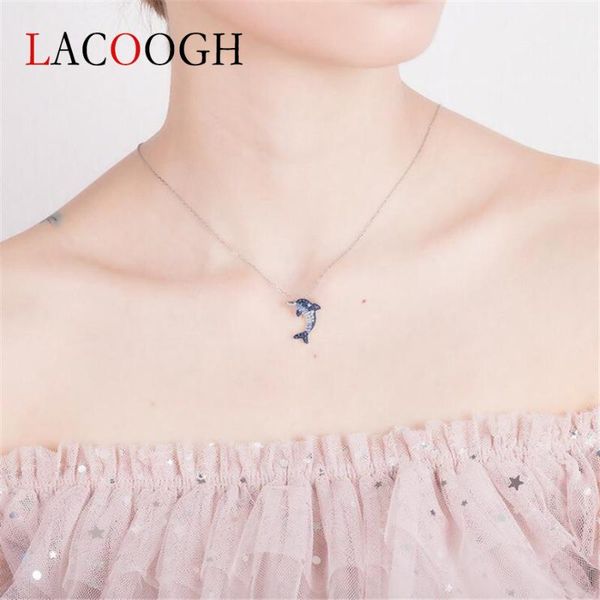 

lacoogh women dolphins love 925 silver gradient blue dolphin clavicle necklace