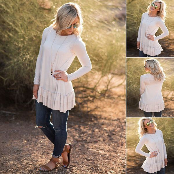 

meihuida fashion mother girls casual loose long sleeve ruffled blouses shirts autumn winter soild color girl kids party clothing, White